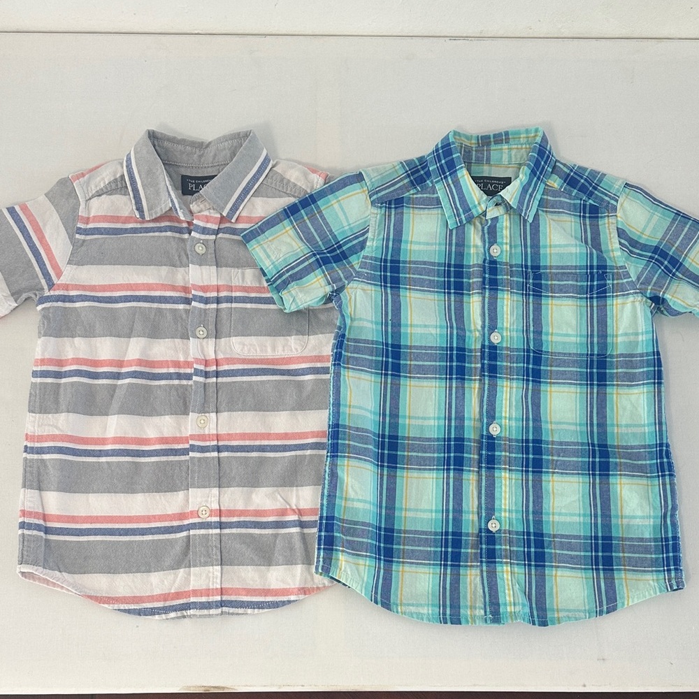 Bundle of 2' Striped and Plaid Short Sleeve Shirts 5T
